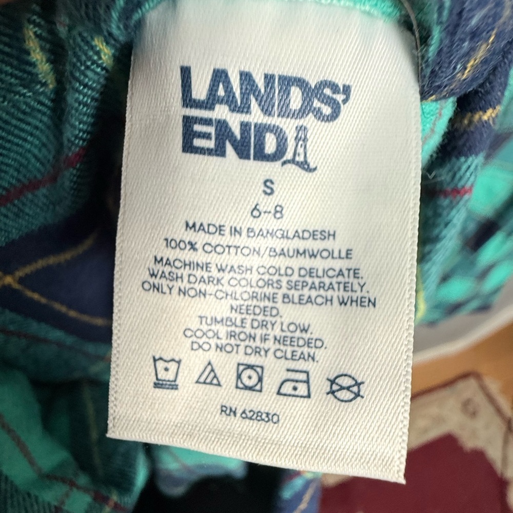 Lands End 100% Cotton Flannel Plaid Pajama Set Womens Sz S Green/Blue - Picture 4 of 6